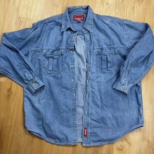Vintage Marlboro Cigarette Shirt Mens XL Blue Denim Long Sleeve Button Up